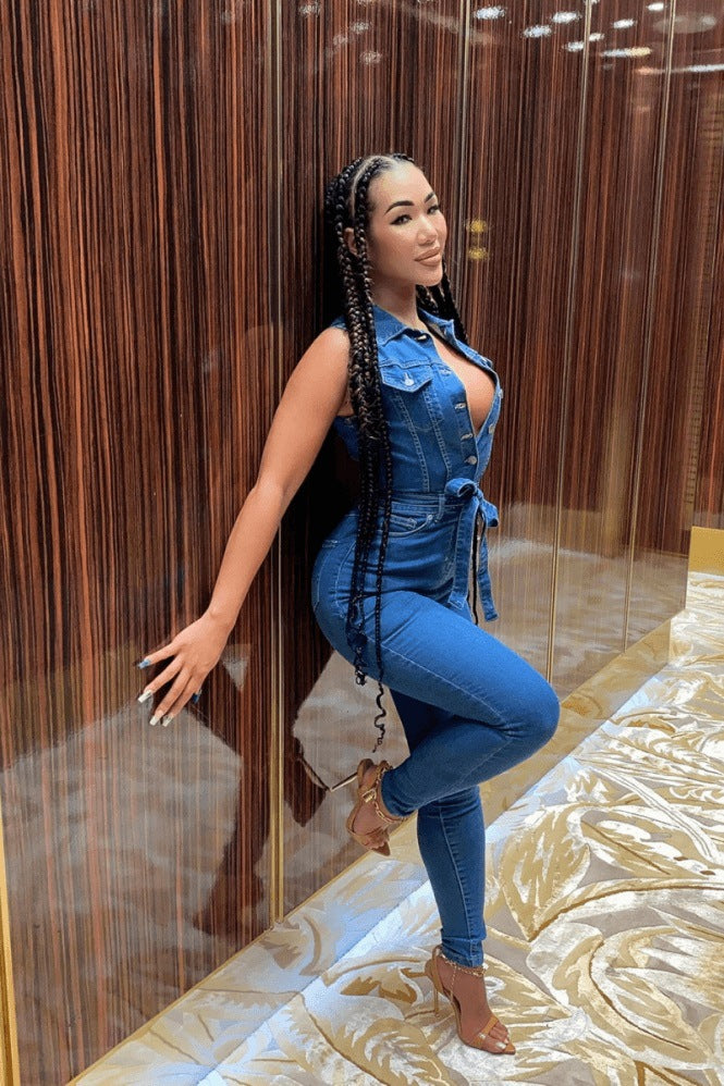 Sexy Fashion Denim Sleeveless Jumpsuit