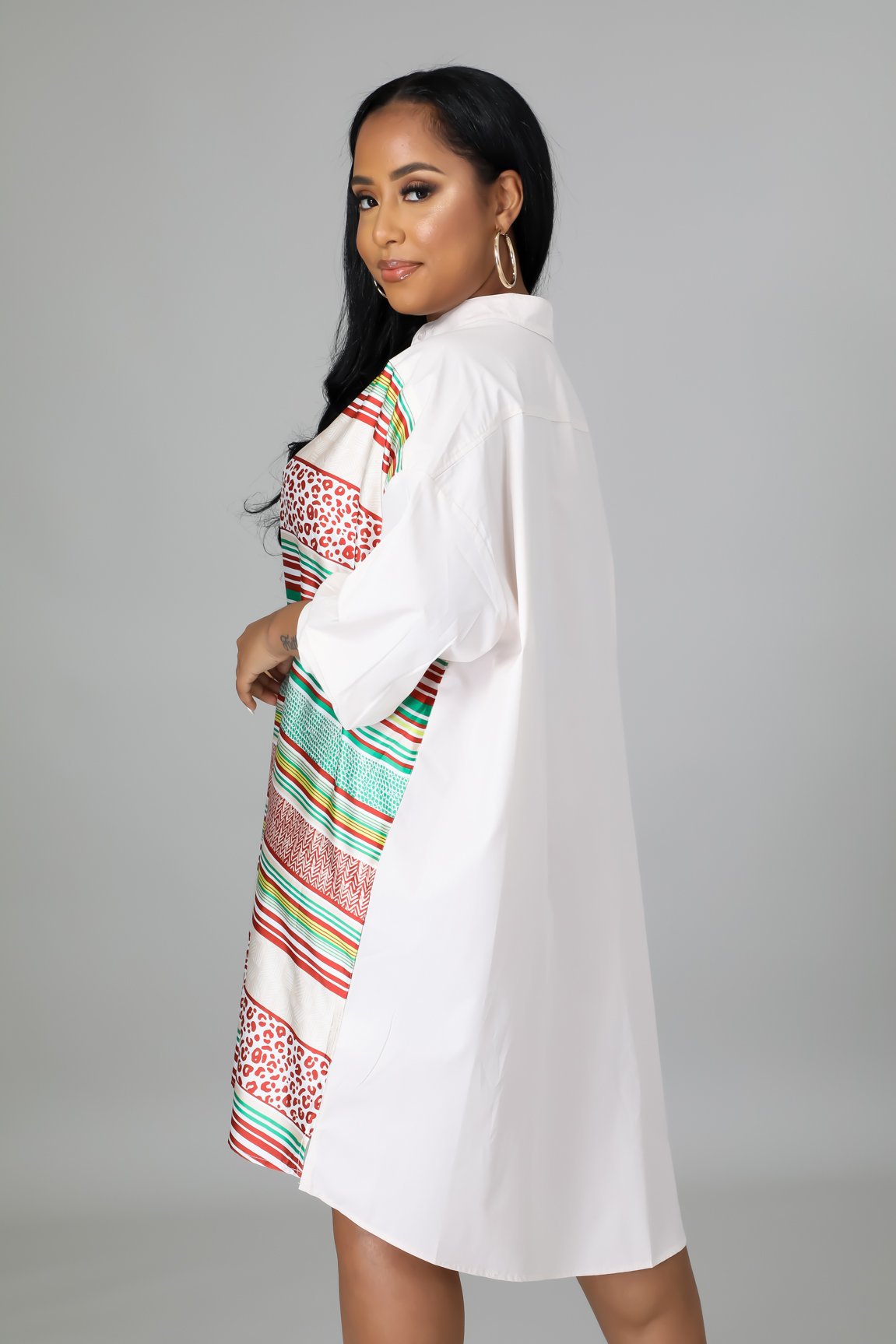 Sexy Plus Size Printed Long Sleeve Shirt Dress