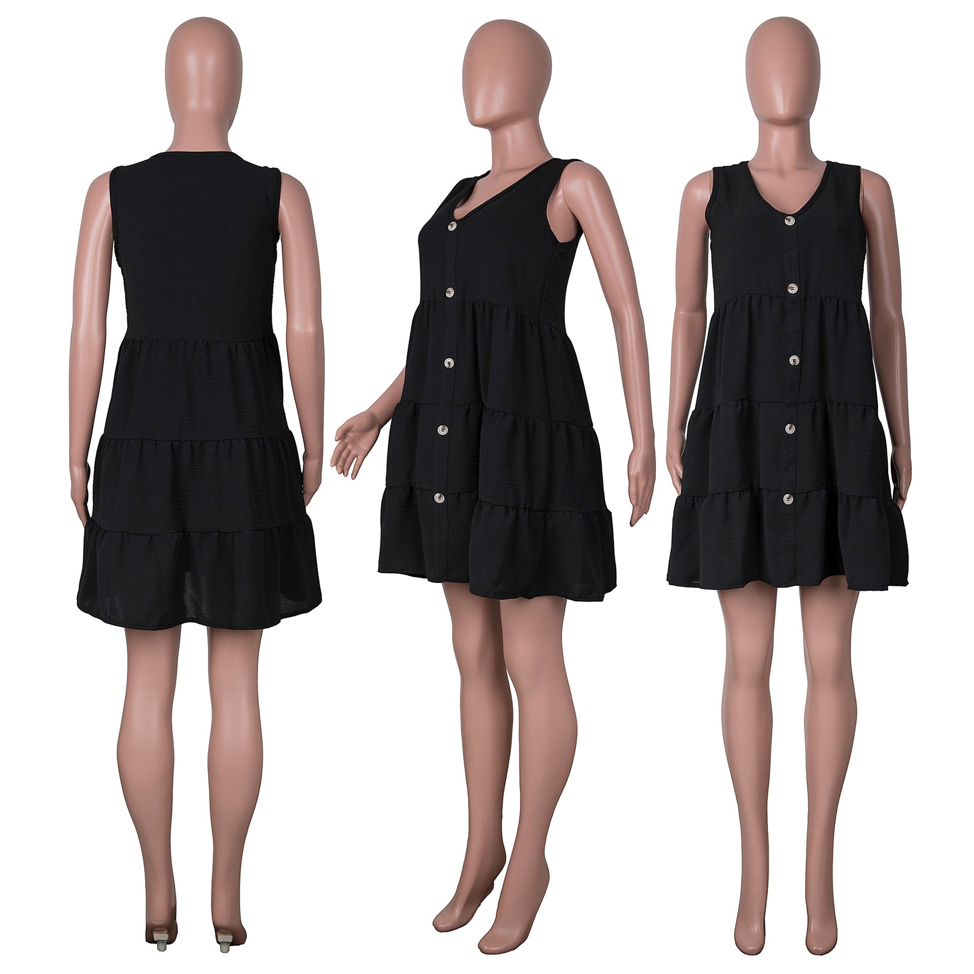 Sexy Solid V Neck Sleeveless Mini Dress