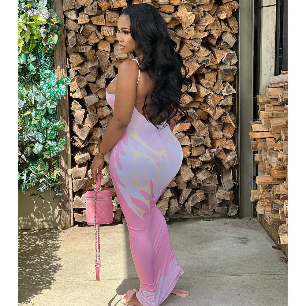 Sexy Sexy Printed Sleeveless Sling Maxi Dress