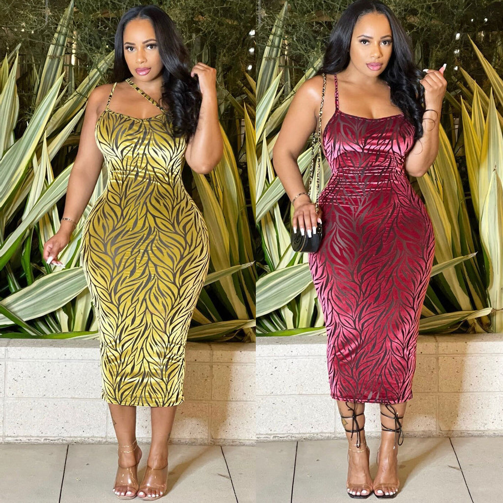 Sexy Sexy Velvet Sleeveless Sling Midi Dress