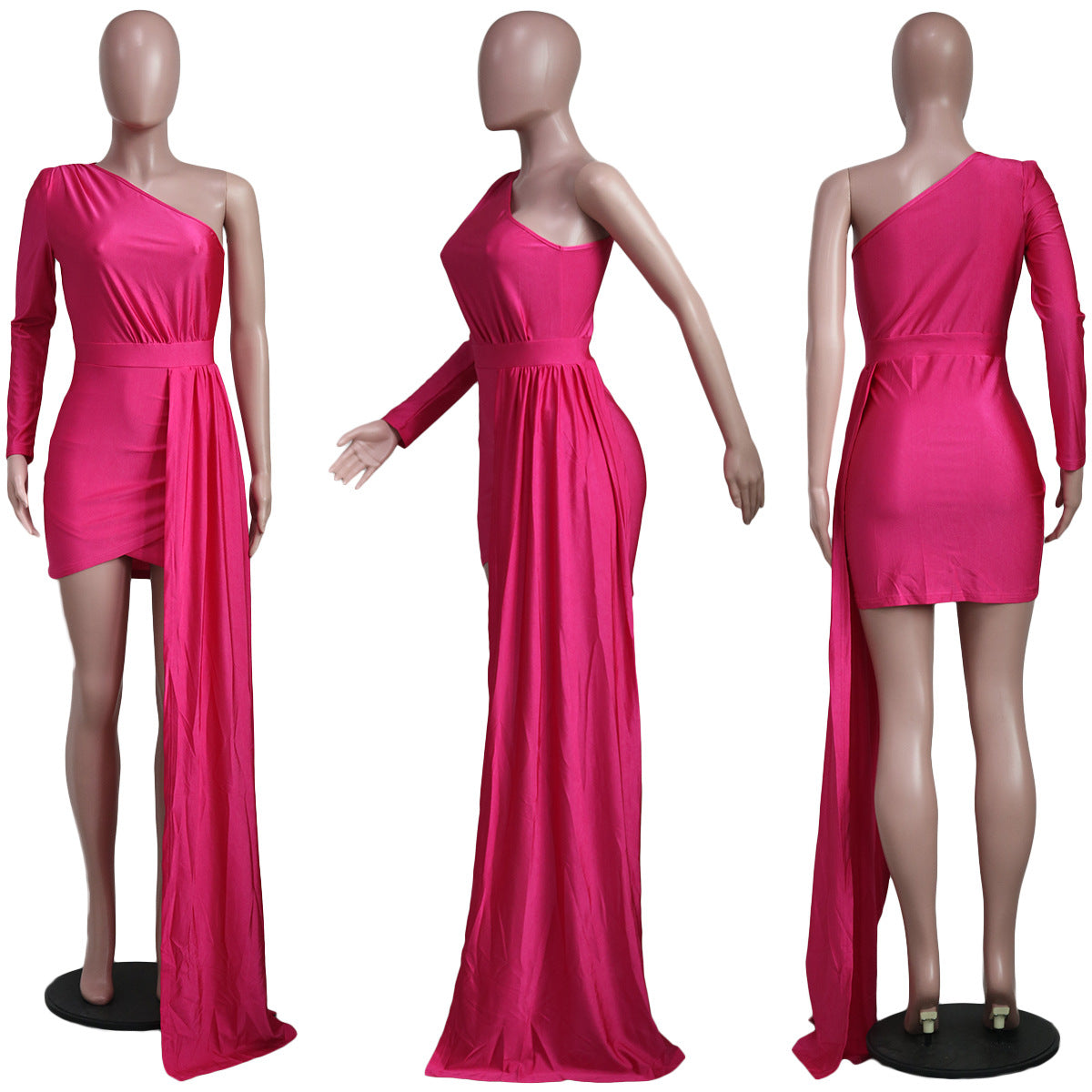 Sexy Solid One Shoulder Irregular Mini Dress