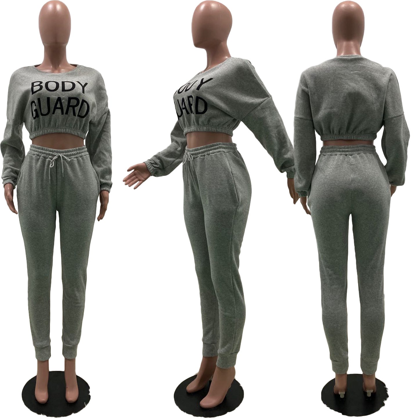Sexy Letter Print Sweatshirt And Pant Solid Two Piece Set