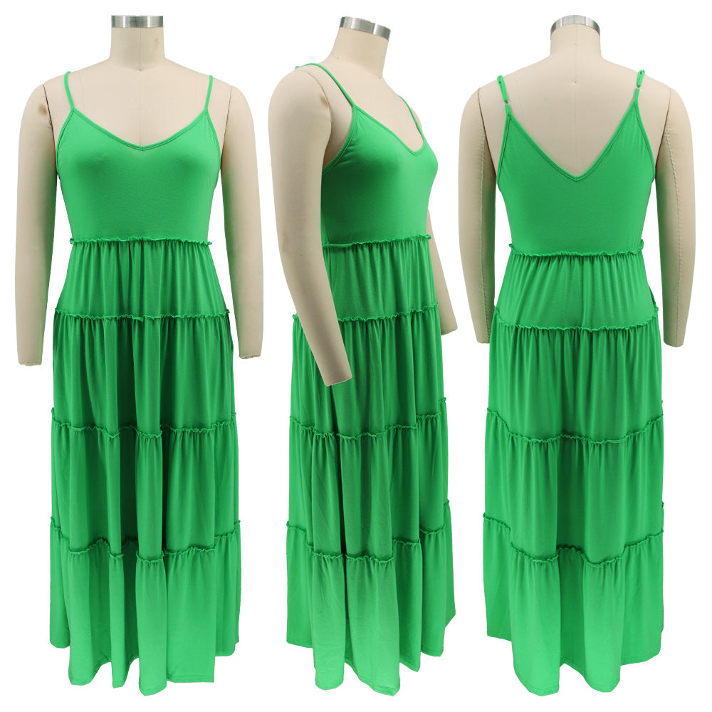 Sexy Plus Size Solid High Waist Sling Maxi Dress