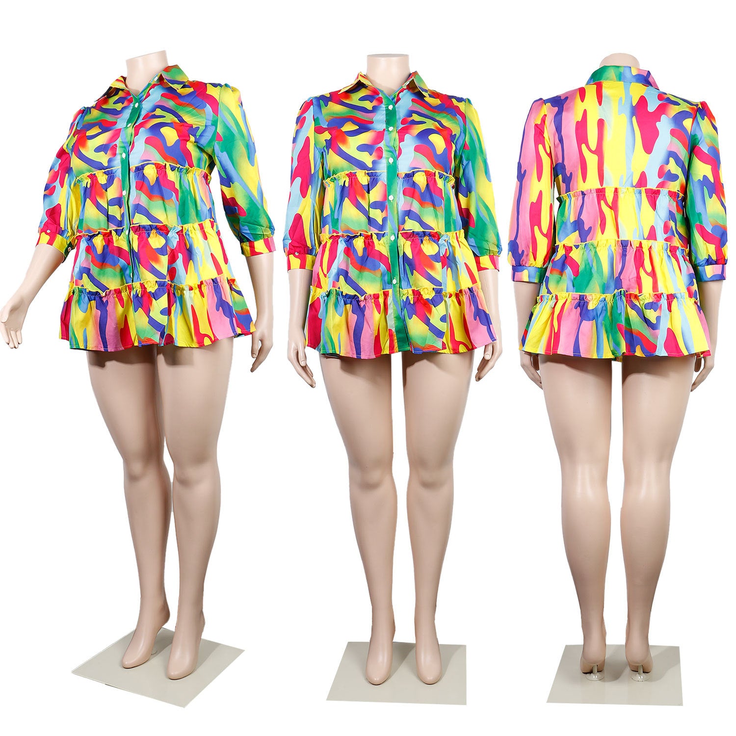 Sexy Plus Size Printed High Waist Mini Dress