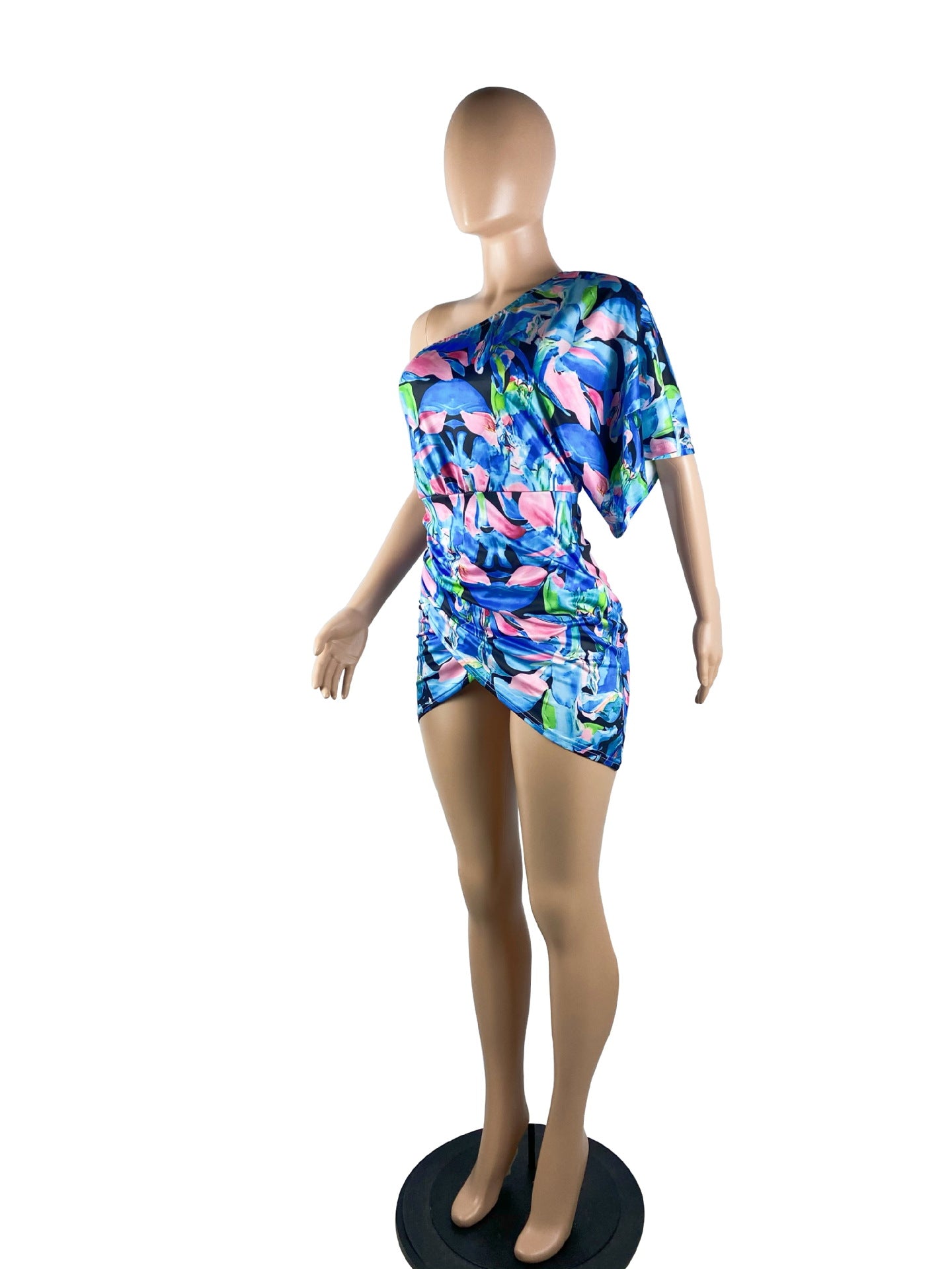 Sexy Floral Print One Shoulder Mini Dress
