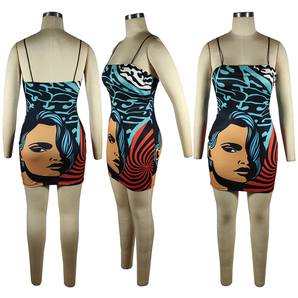 Sexy Sexy Printed Sleeveless Sling Mini Dress