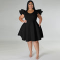 Sexy Plus Size Solid Ruffled High Waist Midi Dress