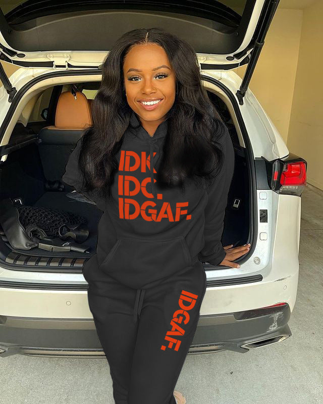 Sexy Plus Size Casual Print Hooded Sweatshirt Pant Two Piece Set