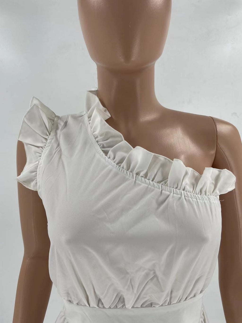 Sexy Solid One Shoulder Ruffled High Waist Midi Dress