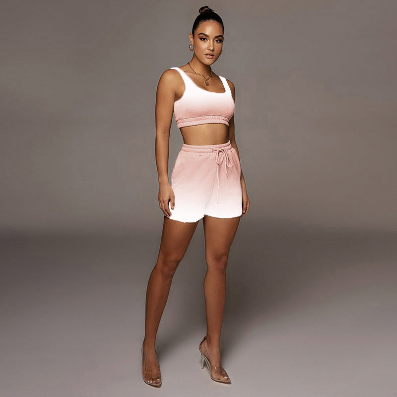 Sexy Gradient Casual Fitness Tank Top Shorts 2 Piece Suits