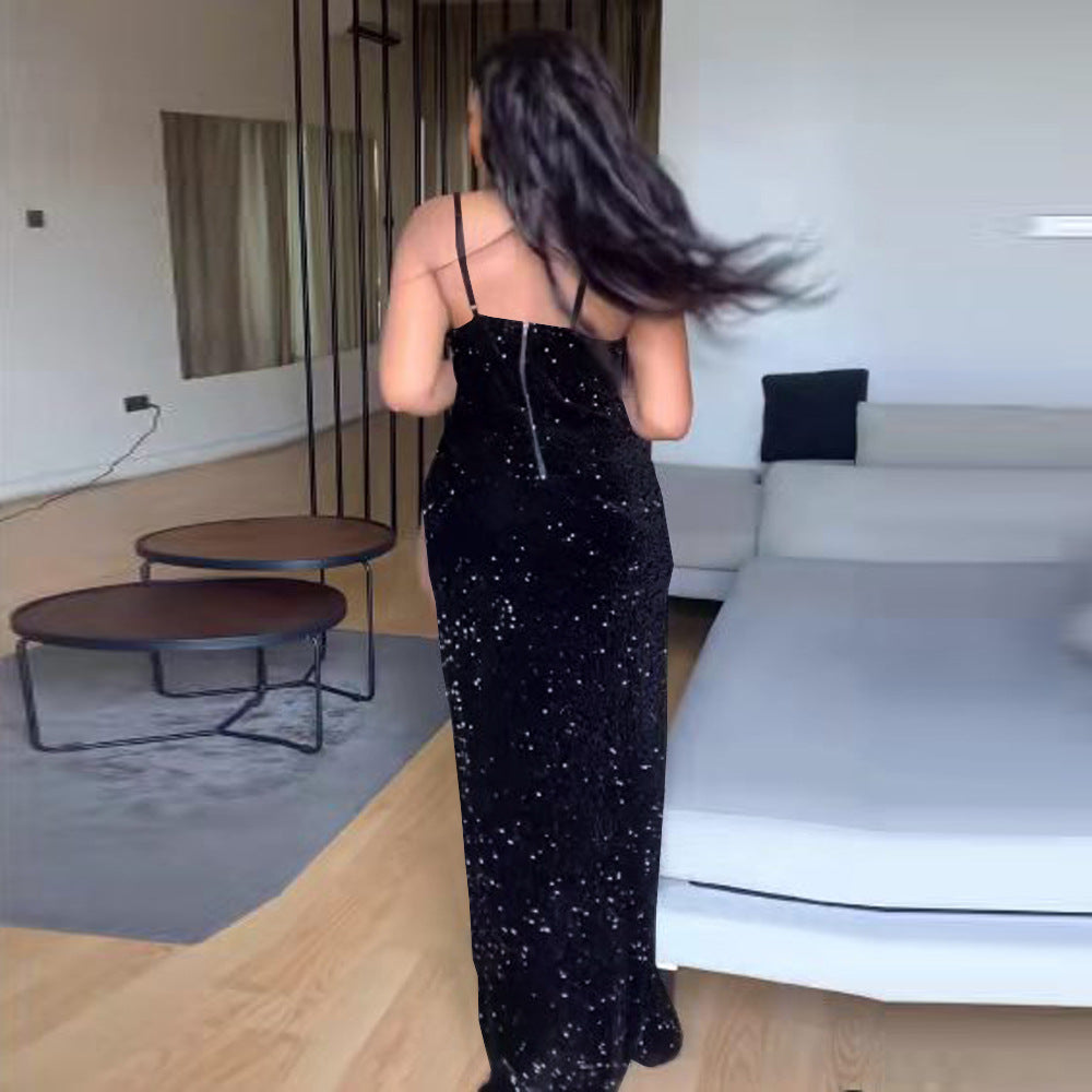 Sexy Plus Size Sexy Mesh Patchwork Sling Maxi Evening Dress