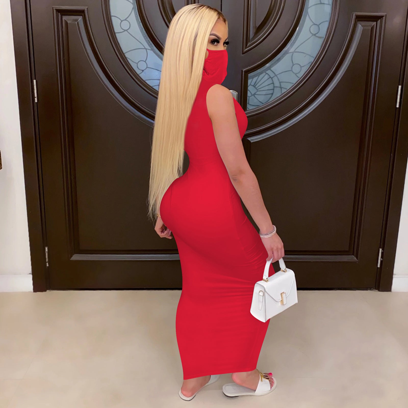 Sexy Pink Letter Sleeveless Mask One Piece Maxi Dress