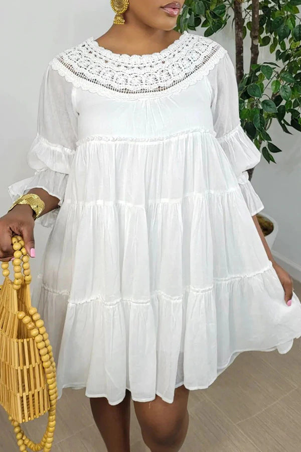 Sexy Solid 3/4 Sleeve Loose Dress
