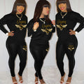 Sexy Plus Size Pearl Decorated Long Sleeve Pants Print 2 Piece Set