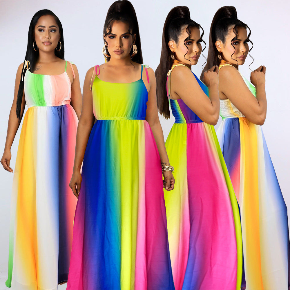 Sexy Gradient Sleeveless Strap Maxi Dress