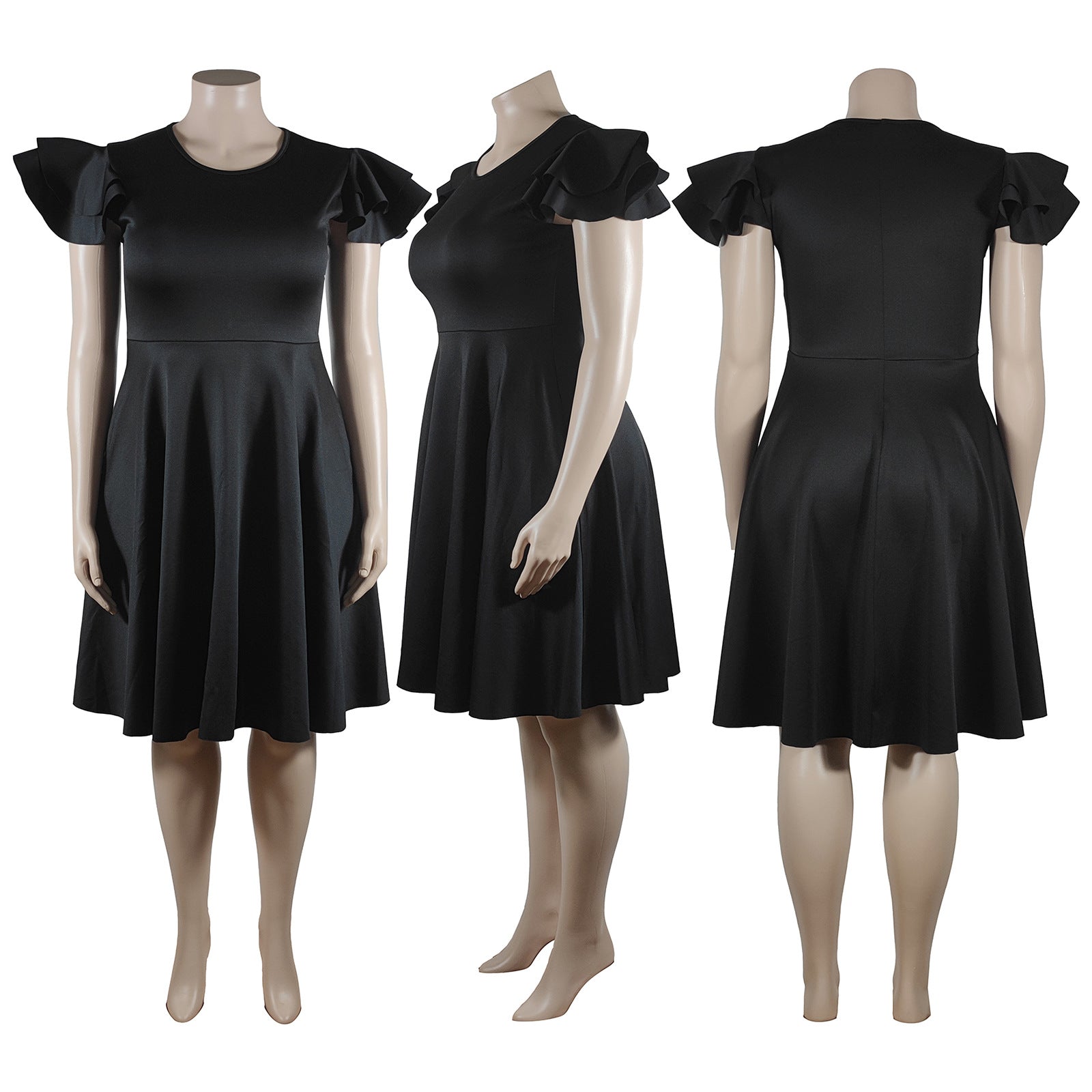 Sexy Plus Size Solid Ruffled High Waist Midi Dress
