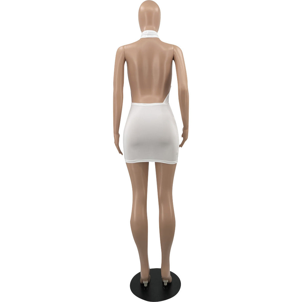 Sexy Solid Color Cross Halter Sexy Mini Dress