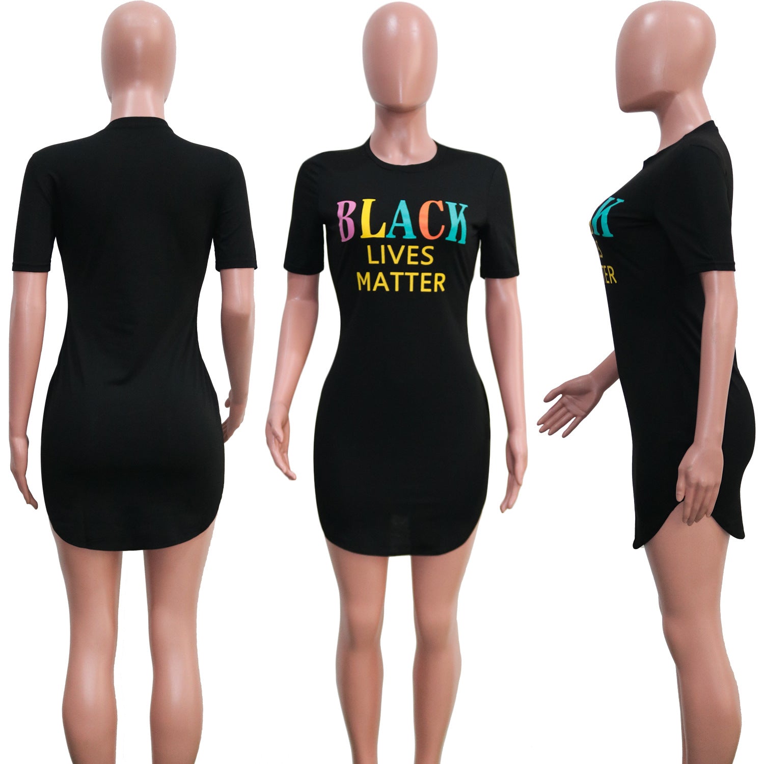Sexy Plus Size Letter Print Short Sleeve Mini Dress