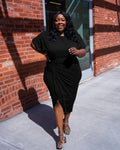 Sexy Plus Size Solid Ruched Short Sleeve Midi Dress