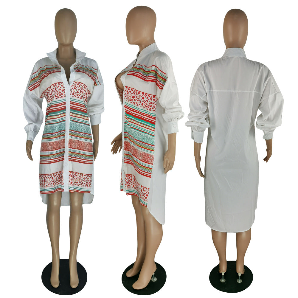 Sexy Plus Size Printed Long Sleeve Shirt Dress