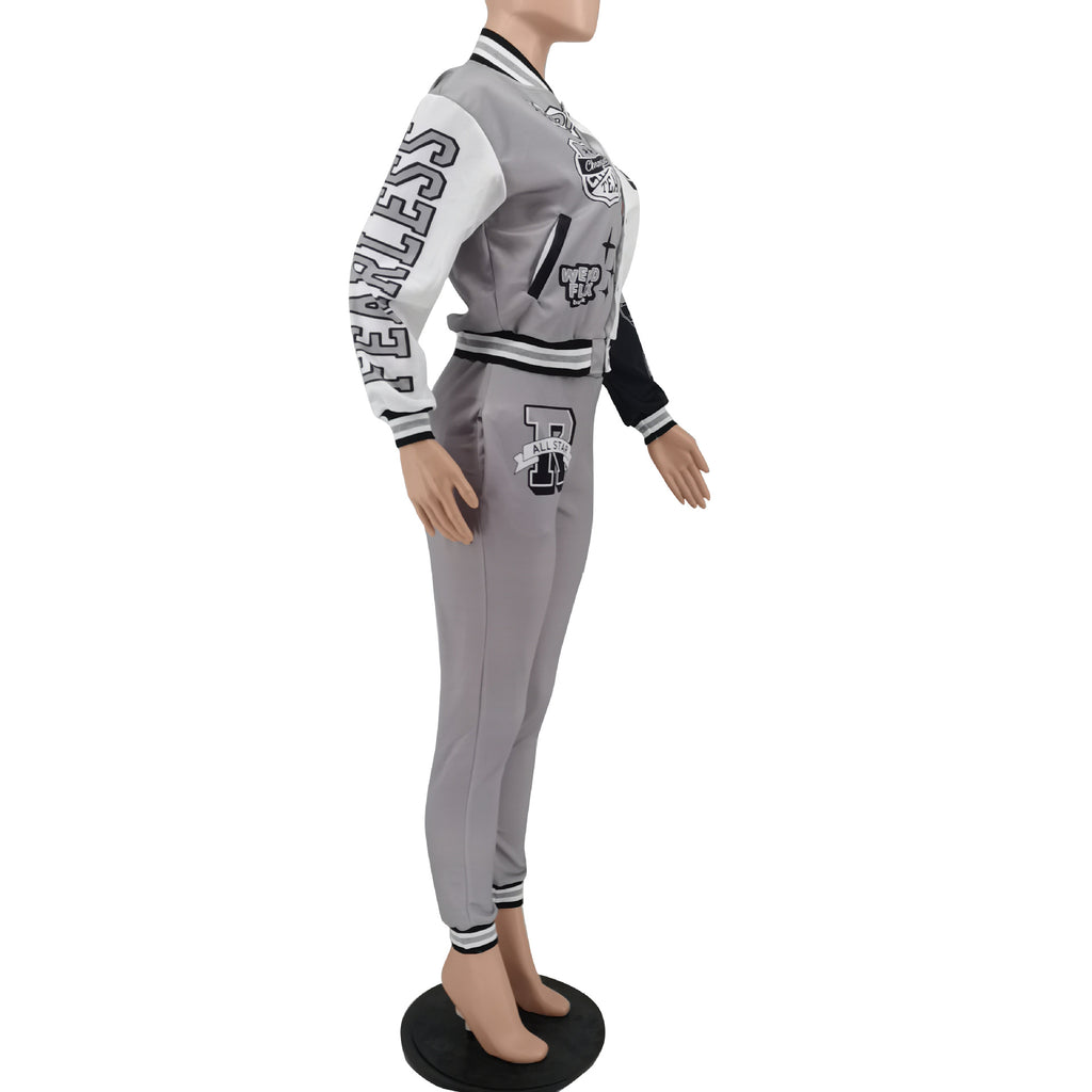 Sexy Casual Print Long Sleeve Jacket Coat And Tight Pants Two Piece Set
