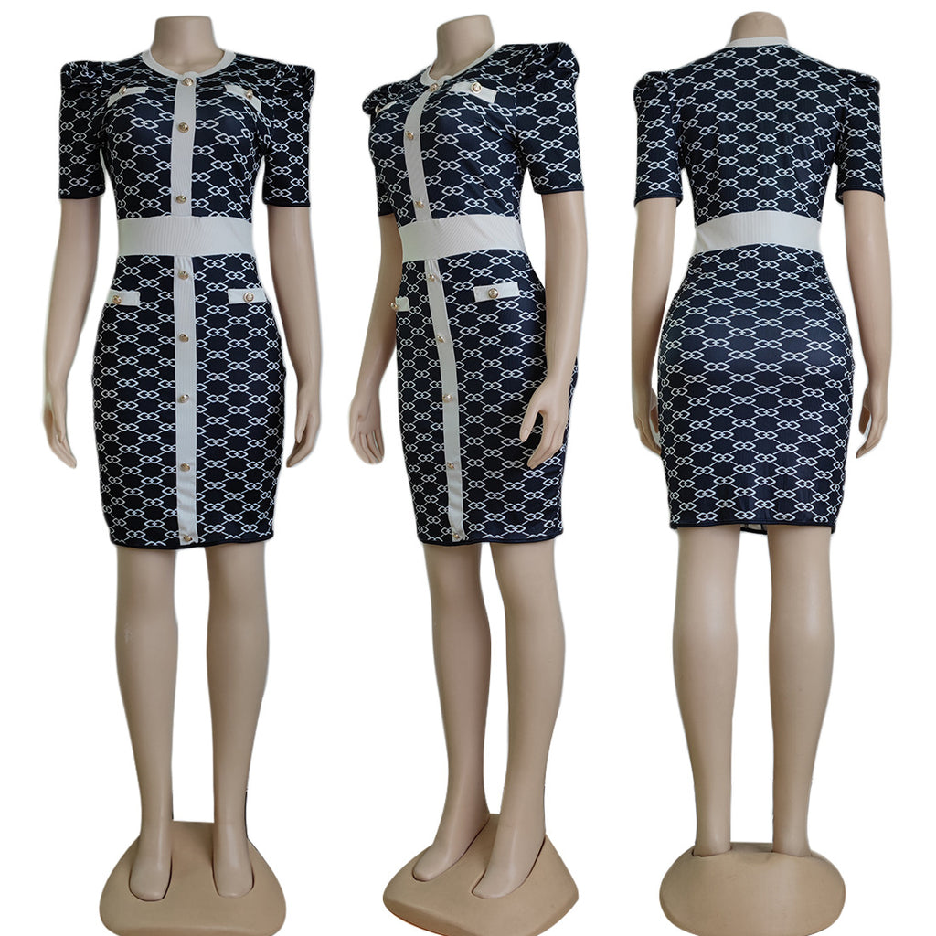 Sexy Elegant Printed Short Sleeve Bodycon Dress
