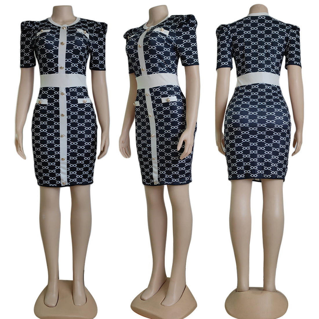 Sexy Elegant Printed Short Sleeve Bodycon Dress