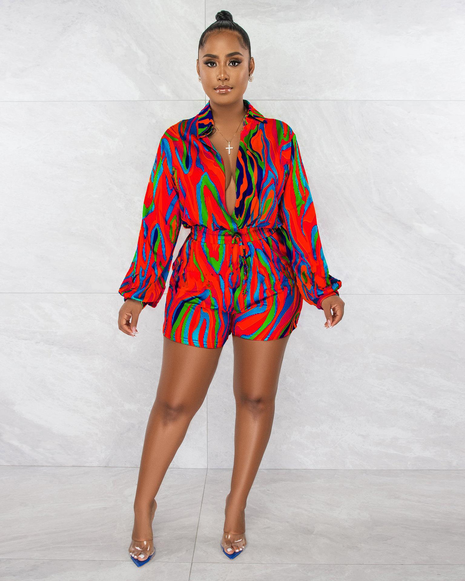 Sexy Casual Printed Long Sleeve Romper