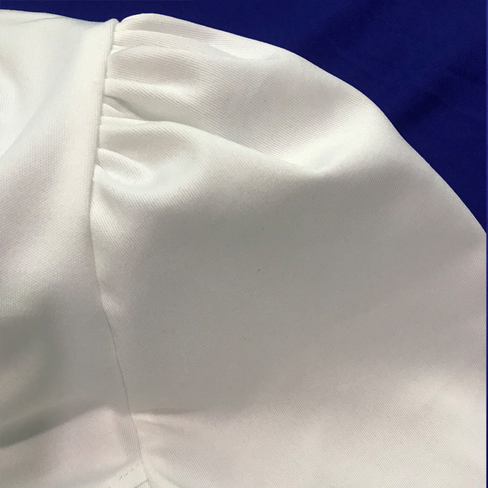 Sexy Solid Puff Sleeve Pleated Mini Dress