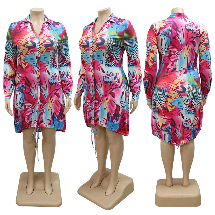 Sexy Plus Size Fashion Printed Long Sleeve Dress