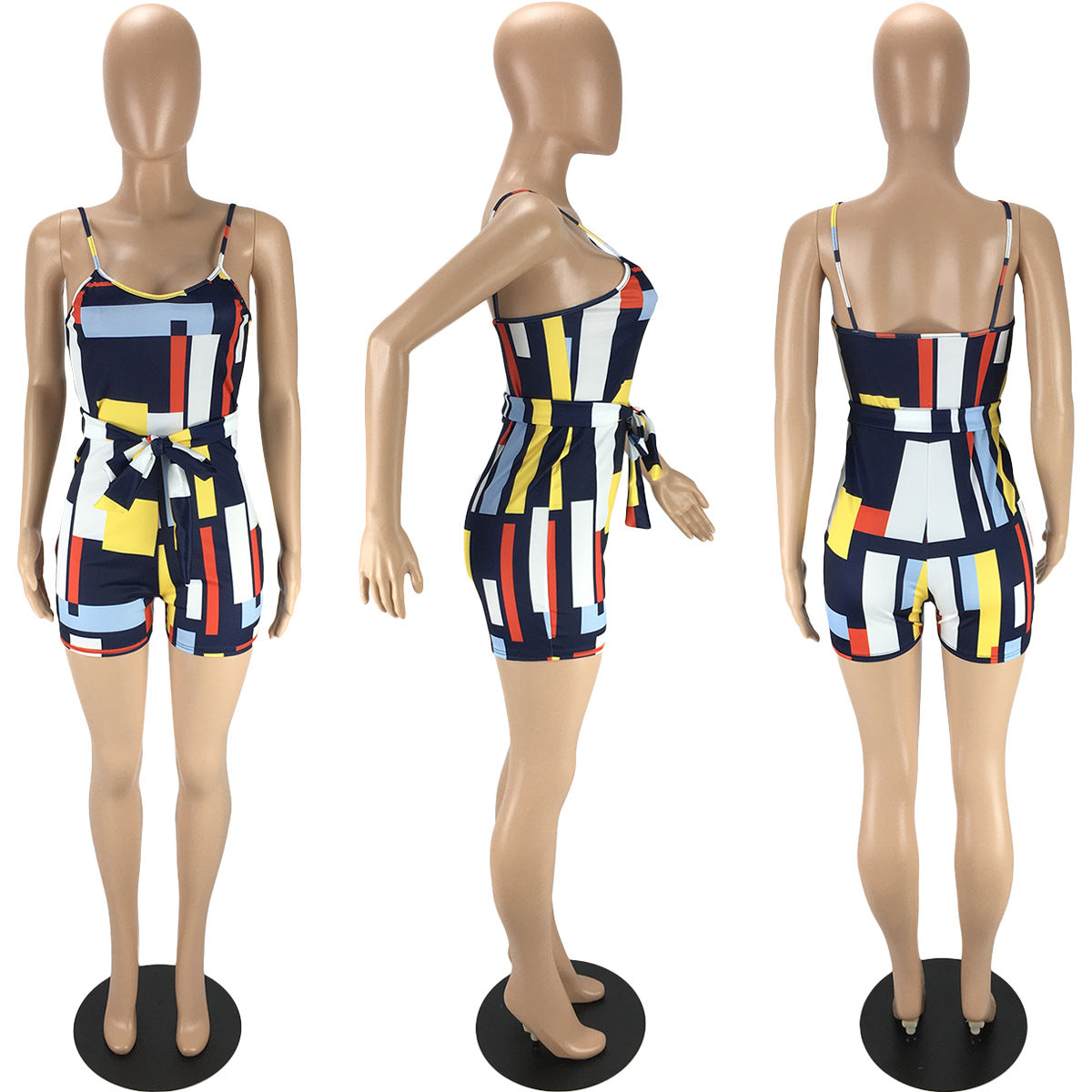 Sexy Sexy Printed Sleeveless Strap Belted Romper