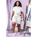 Sexy Solid T Shirt Hollow Out Short Two Piece Sets