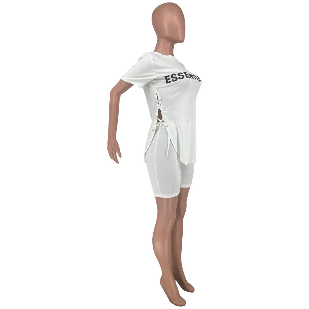 Sexy Plus Size Letter Print Short Sleeve Bandage Two Piece Set
