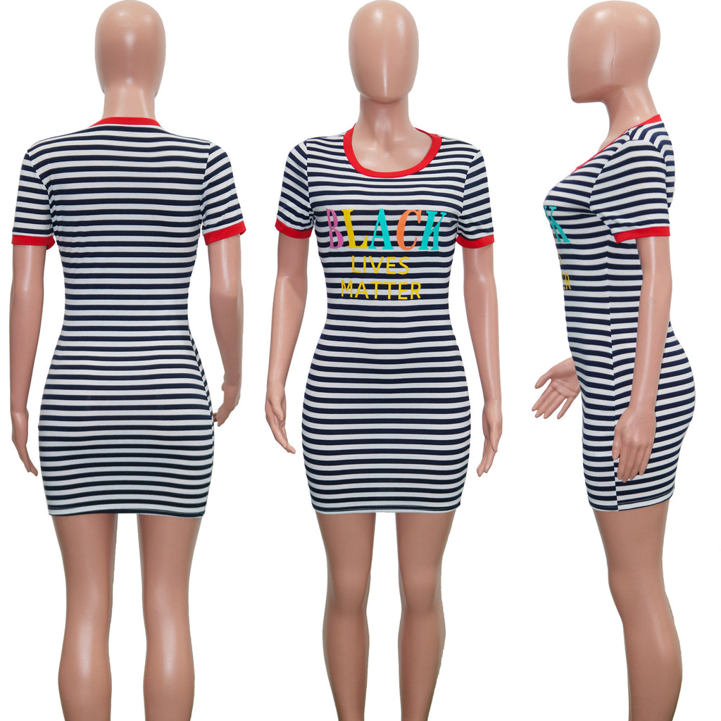 Sexy Plus Size Striped Short Sleeve Mini Dress