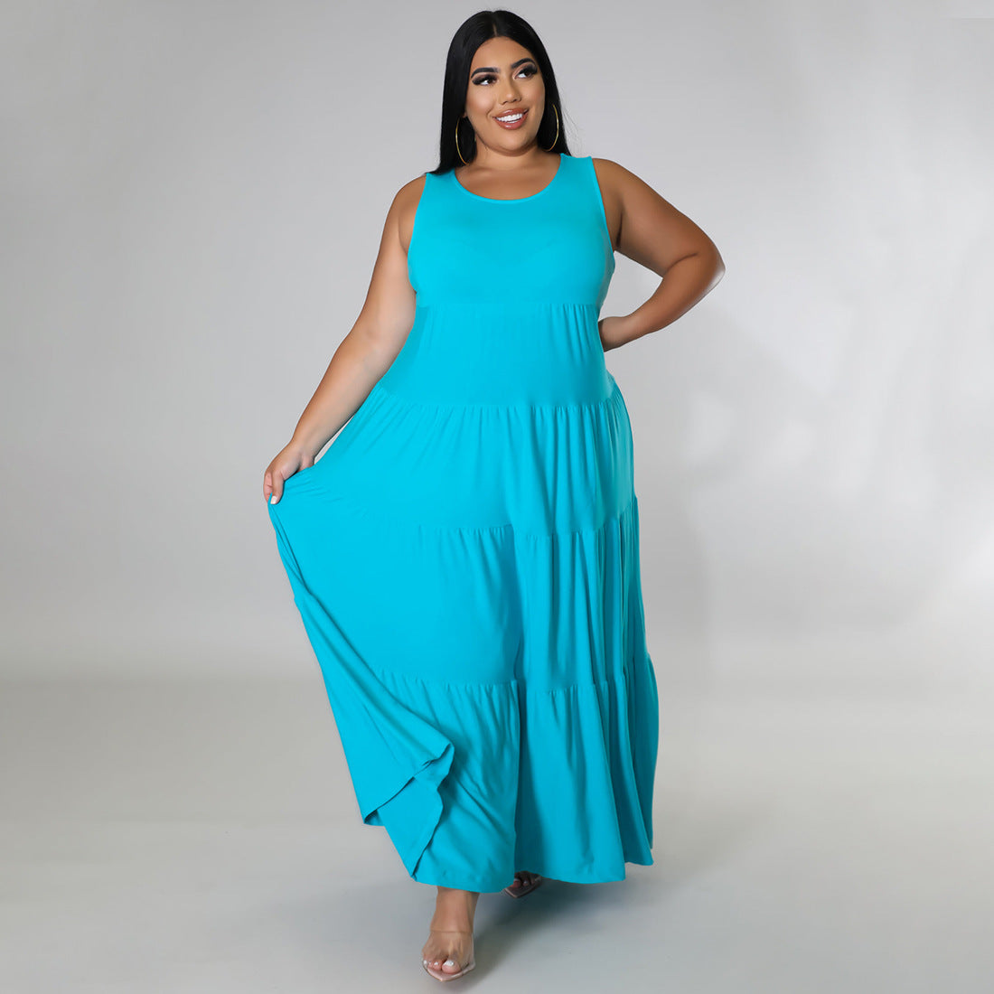Sexy Plus Size Solid Sleeveless Maxi Dress