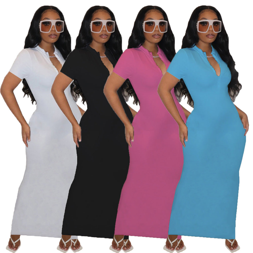 Sexy Solid Color Casual Short Sleeve Maxi Dress