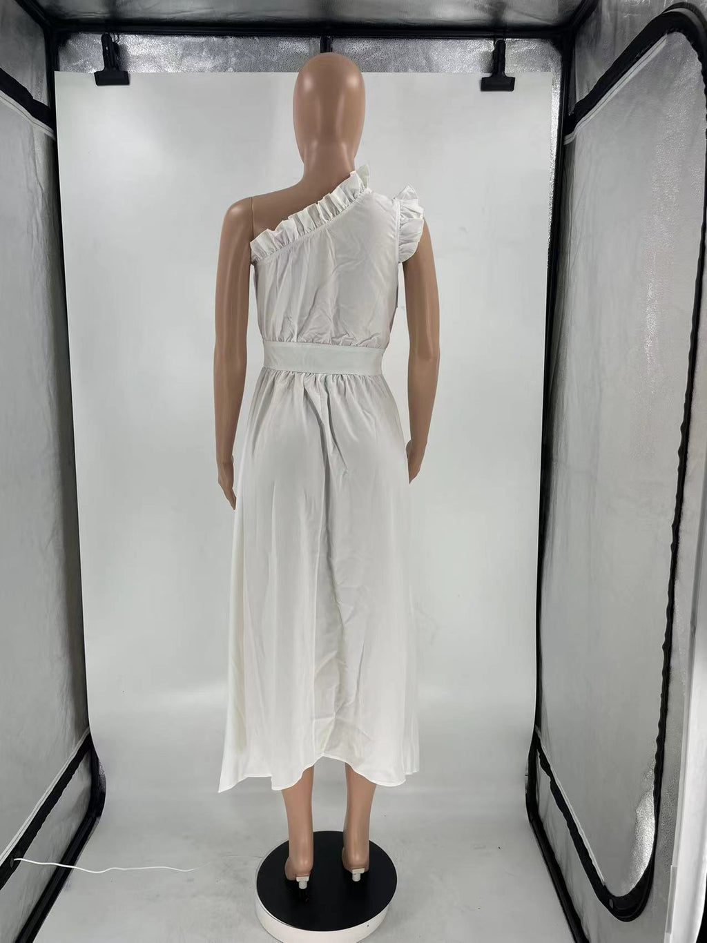 Sexy Solid One Shoulder Ruffled High Waist Midi Dress