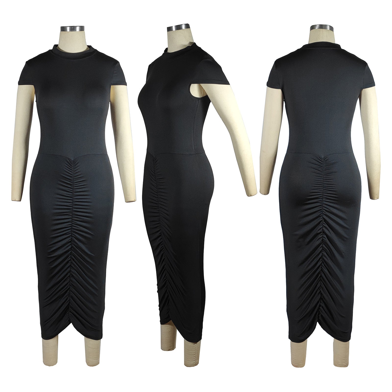 Sexy Solid Color Short Sleeve Ruched Maxi Dress