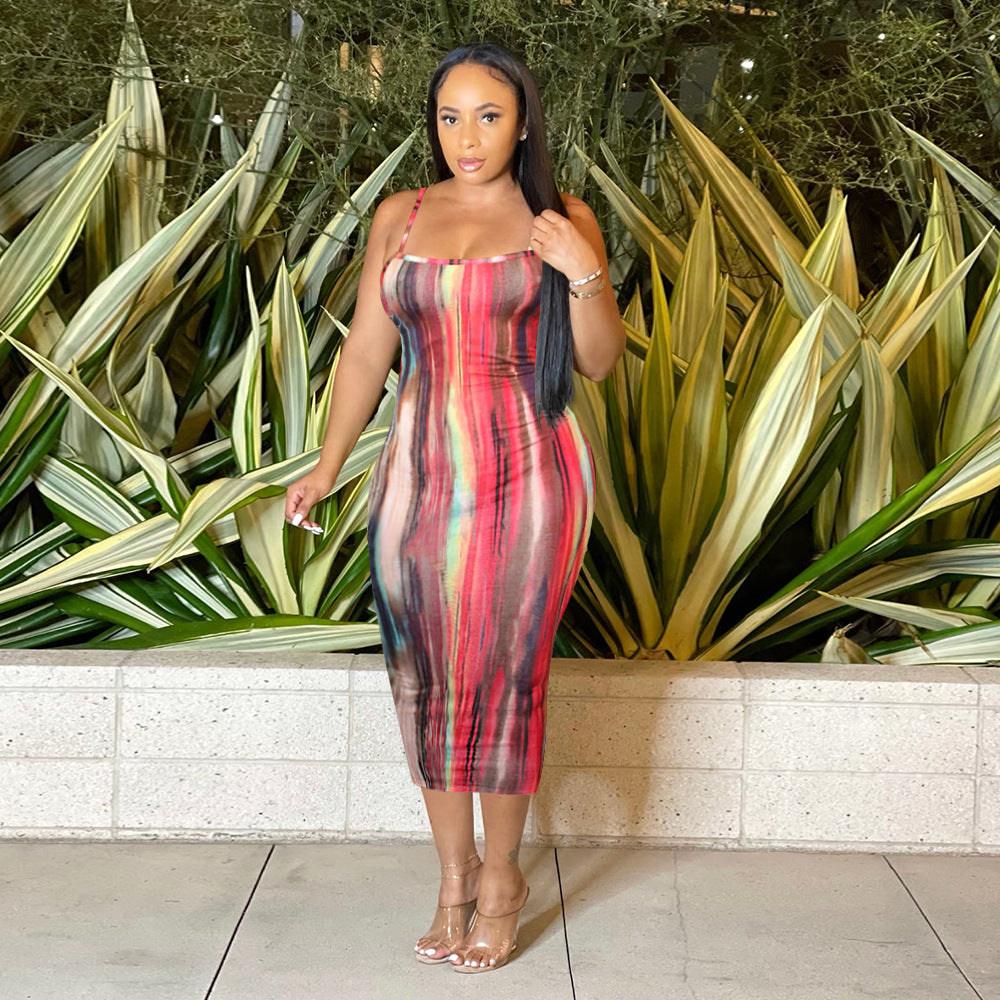 Sexy Sexy Printed Cross Strap Backless Midi Dress