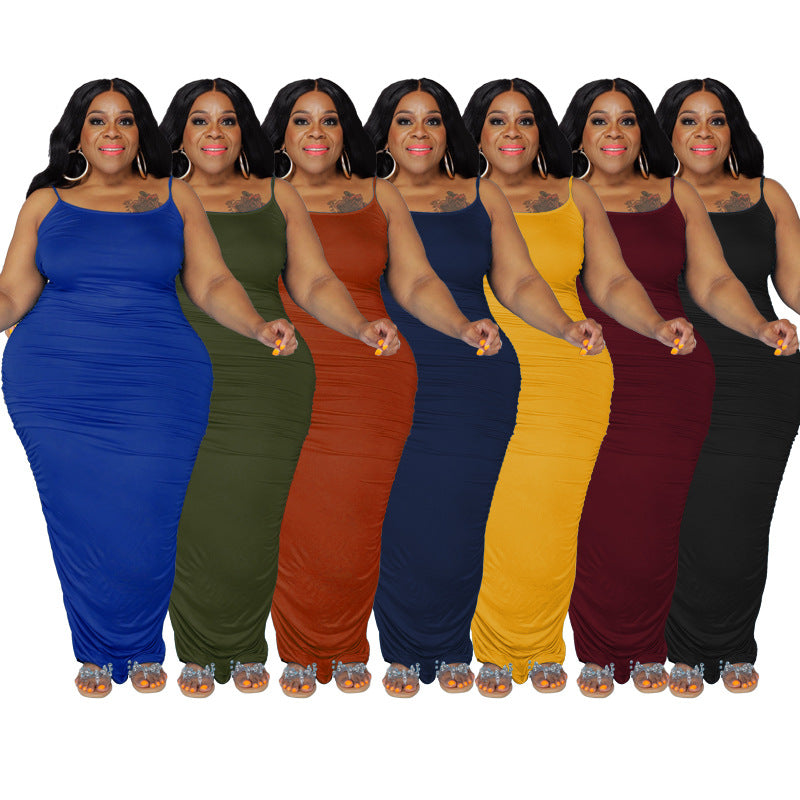 Sexy Plus Size Solid Sleeveless Sling Maxi Dress