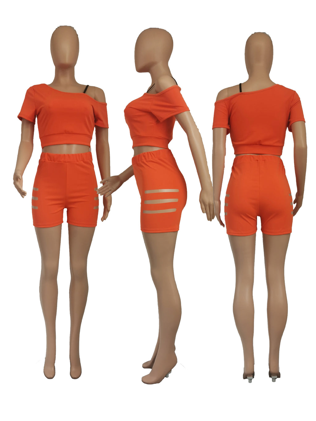 Sexy Solid Off Shoulder Hollow Out Two Piece Shorts Set