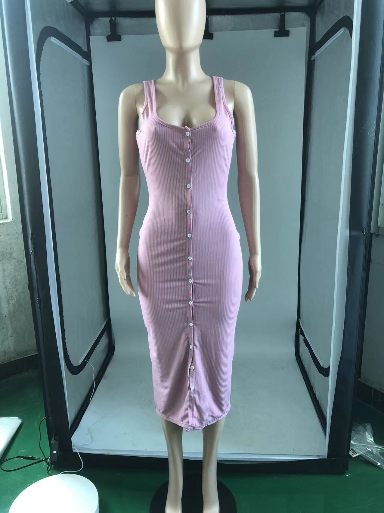 Sexy Solid Sleeveless Slim Midi Dress