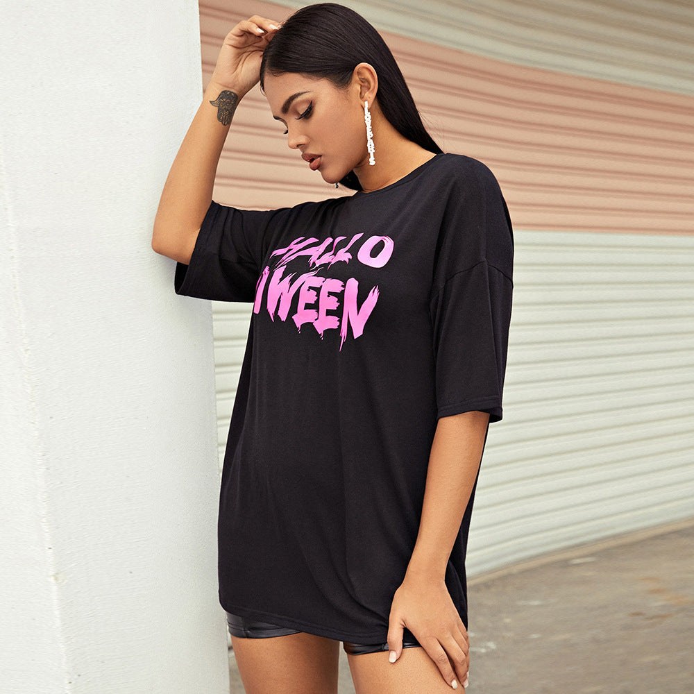 Sexy Letter Print Short Sleeve O Neck T-Shirt Dress