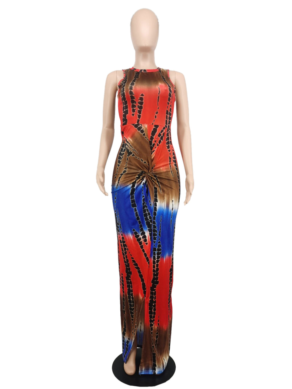 Sexy Tie Dye Print Sleeveless Maxi Dress