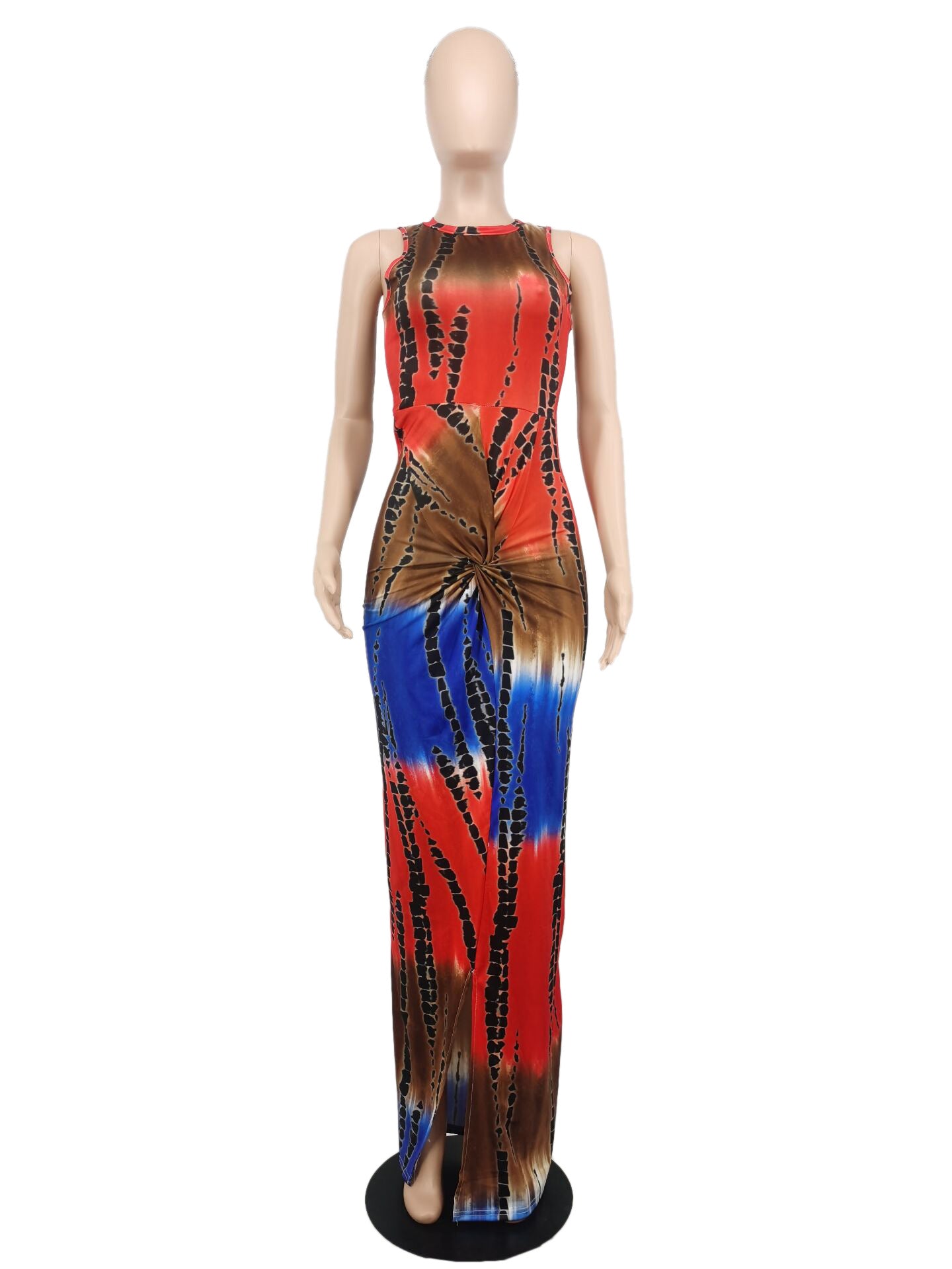 Sexy Tie Dye Print Sleeveless Maxi Dress