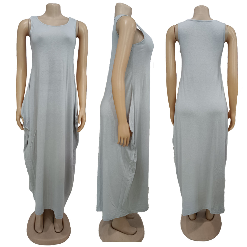 Sexy Casual Sleeveless Solid Color Loose Maxi Dress