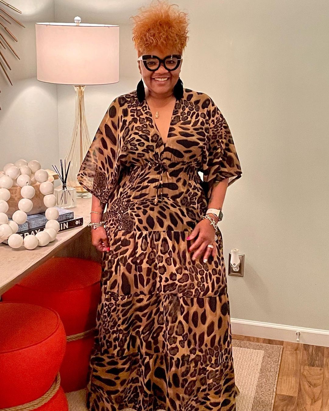 Sexy Plus Size Leopard Print V Neck High Waist Maxi Dress