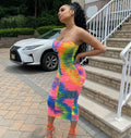 Sexy Tie Dye Print Ruched Bodycon Midi Dress