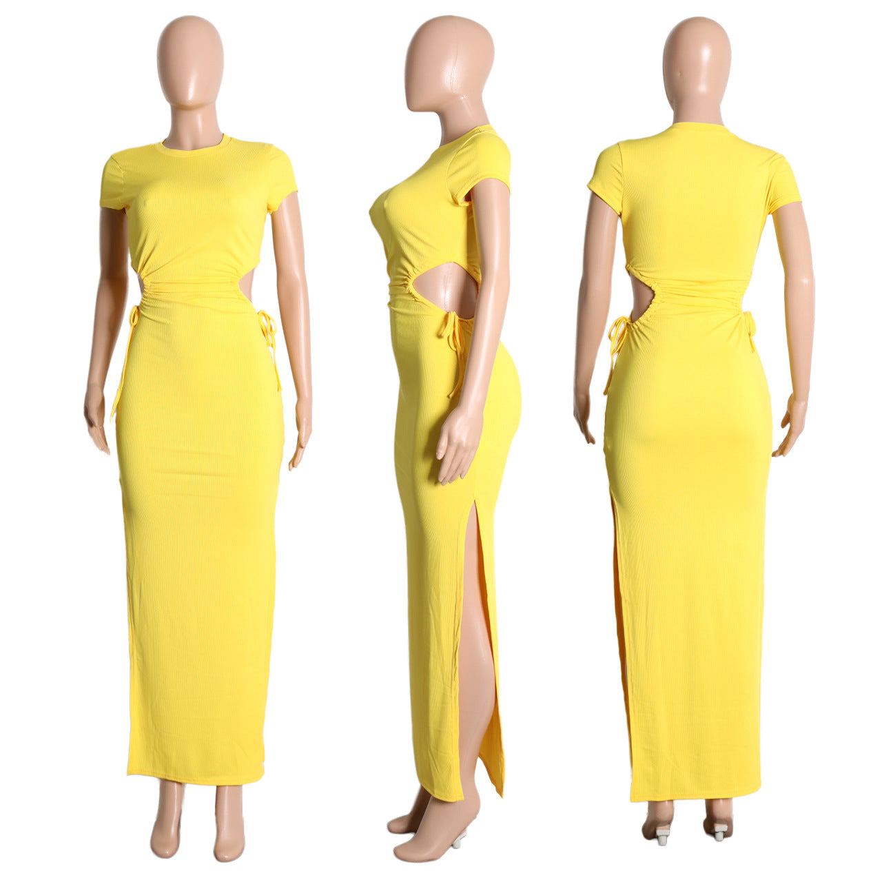 Sexy Solid Short Sleeve Split Maxi Dress
